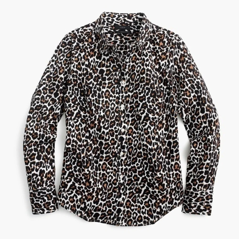 J. Crew • Leopard Print Linen Blend Perfect Shirt